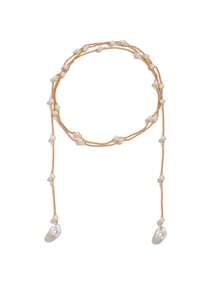 1pc Bohemian Elegant Baroque Faux Pearl Pendant Gold Chain Long Necklace