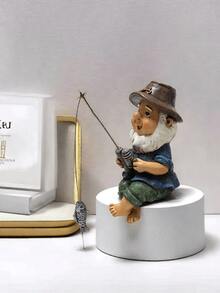 仙女花园钓鱼侏儒雕像微型小矮人雕像户外景观装饰品适用于庭院草坪池塘游泳池河边装饰 - 彩色 - 查看 1