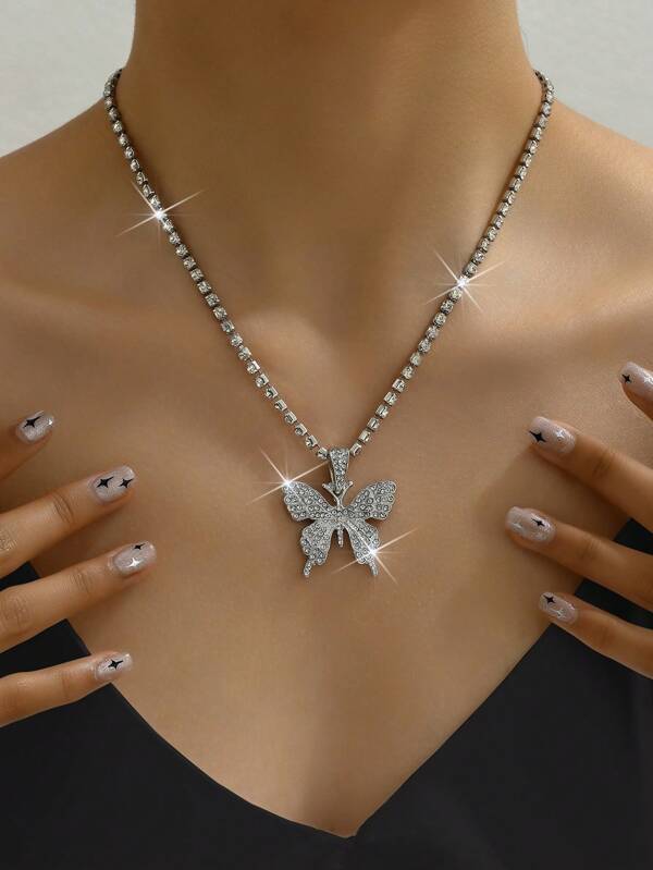 1pc Nature-Style Butterfly Pendant Necklace, Daily & Date Wear, Presente de formatura/memorial de amizade