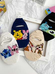 Disney 10 pares de calcetines invisibles casuales de poca profundidad con estampados aleatorios y de Minnie y Stitch, adecuados para la primavera y el verano, para mujeres