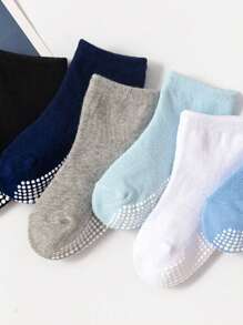 6 双儿童纯色条纹防滑点胶棉袜，春夏秋季