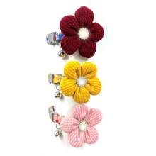 带 3D 花朵吊坠和可拆卸铃铛的花朵狗项圈，可调节棉质面料小猫项圈，带花卉图案的可爱宠物配件 - 彩色 - 查看 7