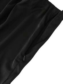 Women's Satin Midi Skirt High Waist Solid Colour Office Work Long Skirt Slim Fit Shiny Cocktail Skirts - Black - View 6