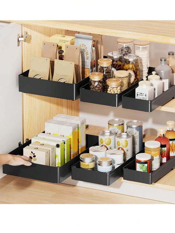 1 Packung Küchenschubladen Organizer, 3 Größen Küchenschubladen Organizer, fester Küchen-Organizer mit Nano-Klebefolie, für Küche, Speisekammer und Badezimmer, Schwarz