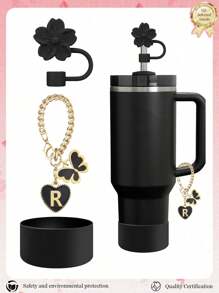 3pcs Accessories Designed For 30-40oz Cups, Pink Letter Cup Marker & Silicone Hibiscus Flower Straw Caps, , Reusable Straw Caps For 10mm Large Diameter Straws, Cute LetterStanley AccessorySelf-Adhesive Chenille Letter,Cup Accessories.Compatible With Stanley Backto School /Beach Essentials