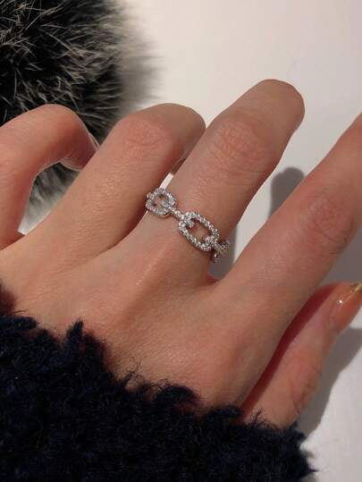 1pc Women's Fashionable Chain & Zirconia Copper Alloy Ring
