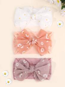 3pcs/Set Daisy Headbands, Cute Flower Bow Headband, White & Pink Chiffon Bow Hair Bands, Elastic Hair Ties, Children & Baby Hair Accessories - Multicolor - View 10