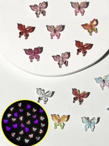 50 件发光蝴蝶图案美甲装饰 DIY 指甲饰 指甲宝石 美甲用品 母亲节礼物