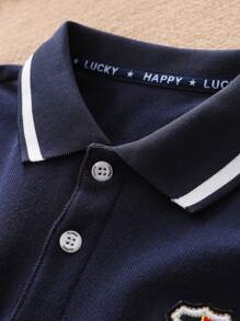 Camiseta com Gola Polo para Meninos Pequenos, Top Manga Longa Ajuste Solto, Top Casual e Estiloso, Estilo Britânico, Novos Lançamentos de Primavera
