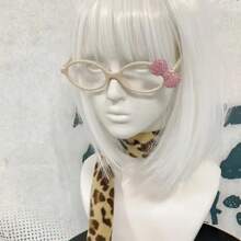 Sanrio 1pc Sanrio Fully Rhinestone Glamorous Pink Bow Eyeglasses Frame, Y2K Subculture Harajuku Hot Girl Decoration Photo Glasses, Oval Small Frame For Round Face, Student Girls Decorative Plain Lens Glasses
