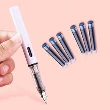 50 Uds. Pluma estilográfica Universal negra y azul, tinta de gran capacidad para practicar caligrafía, bolsa borrable para escritura de estudiantes, papelería de oficina B8LL - Negro - Ver 8