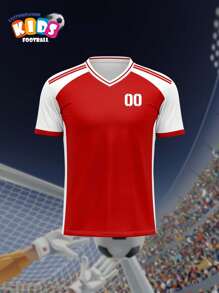 Maillot de soccer col V pour enfants, hauts respirants et séchant rapidement pour le printemps/été, personnalisable avec un nom et un numéro, unisexe pour jeunes, vêtements de sport confortables pour la course en extérieur, rouge et blanc