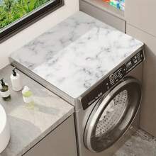 1pc Marble Pattern Washing Machine Dust Cover,Countertop Absorbent Table Mat,Absorbent & Quick-Dry Fridge Mat, Microwave Oven Dust Cover,Soft Diatom Mud Drainage Pad,Non-Slip Super Absorbent And Wear-Resistant Dish-Washing Dry Pad,19.7*23.6 Inch Modern Washing Machine & Dryer Top Cover,Suitable For Laundry Room And Kitchen - White - View 4