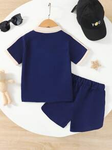 Conjunto deportivo informal de niño con camiseta de manga corta y pantalón corto, para primavera/verano - azul real - Ver 5