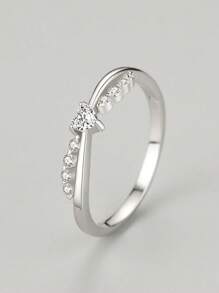 1pc 925 Sterling Silver Cross Shaped Heart Ring With Shiny Zirconia Stones, Quality Elegant Jewelry For Women