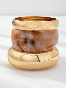 3 件装厚树脂袖口手镯套装铁金属轮手镯套装