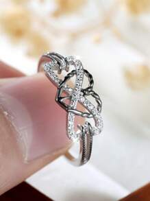 1 件独特迷人黑色和金色双色纯银心形设计戒指，派对生日周年纪念礼物