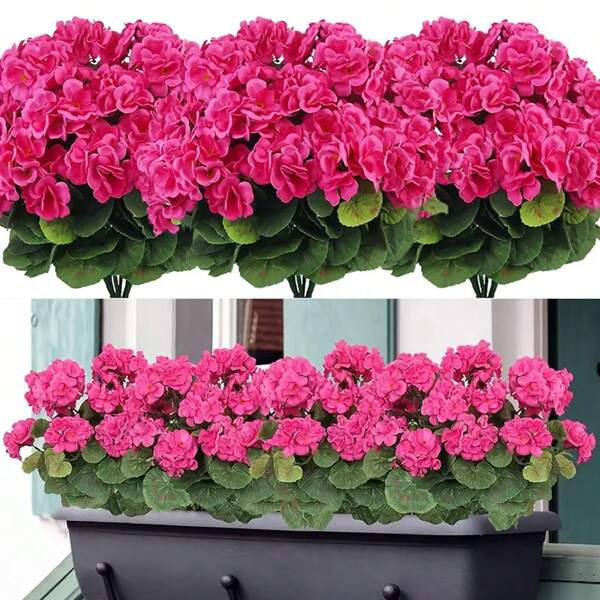 1/3/4pcs Artificial Geranium - Cluster Artificial Flower Arrangement, Suitable For Outdoor And Home Decoration, Maintenance Free, Very Suitable For Garden, Terrace, And Table Center Decorations, Garden Decorations Gifts Birthday Graduation
