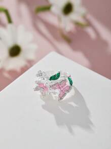 1枚优雅锆石花朵戒指，奢华开口戒指，适合女性佩戴，可作为婚礼、派对、情人节、母亲节礼物 - 開口戒 - 查看 6