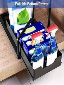 2set Kitchen Bathroom Under Sink Shelf, Push-Pull, Space Saving 2 Tier Pull Out Organiser - Large Capacity Drawer For Kitchen And Bathroom Essentials, Plastic, Black/White Travel Storage Organizer