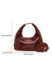 高级光泽感勃艮第红复古手提包，小众设计时尚斜挎包，优质质感经典优雅单肩包，日常百搭，适合日常搭配、摄影约会使用 - 酒紅色 - 查看 6