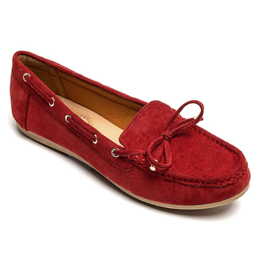 女士平底乐福鞋 | 装饰蝴蝶结和孔眼 - 紅色 - 查看 1