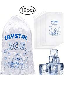 10pcs Transparent Drawstring Ice Cube Storage Bags, 8lbs PE Drawstring Ice Bags, Portable Outdoor Transport Freezer Bags, Reusable, Suitable For Outdoor Parties And Home Kitchens And Restaurant Freezers - View 1