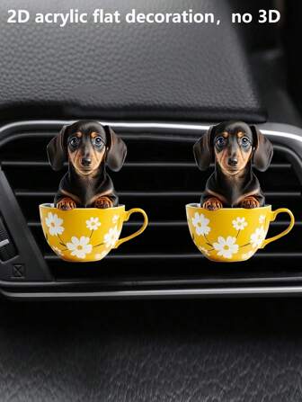 1 件/2 件亚克力 2D 腊肠犬形状空气清新剂夹，适用于汽车通风口，香味汽车内饰装饰