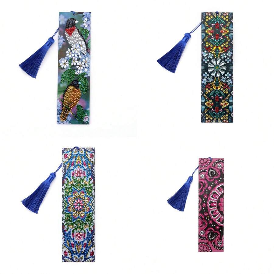 1set Diamond Art Bookmark Kit, 5D Flower & Birds Pattern Diamond Painting Bookmark For Books, Beautiful And Practical For Marking Reading Progress