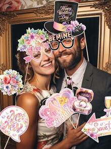 30pcs Wedding Party Photo Booth Props, Signs For Wedding Backdrop And Selfie Station, Pink Teal Selfie Wedding Photo Props For Wedding Party Supplies Decorations - Multicolor - View 6
