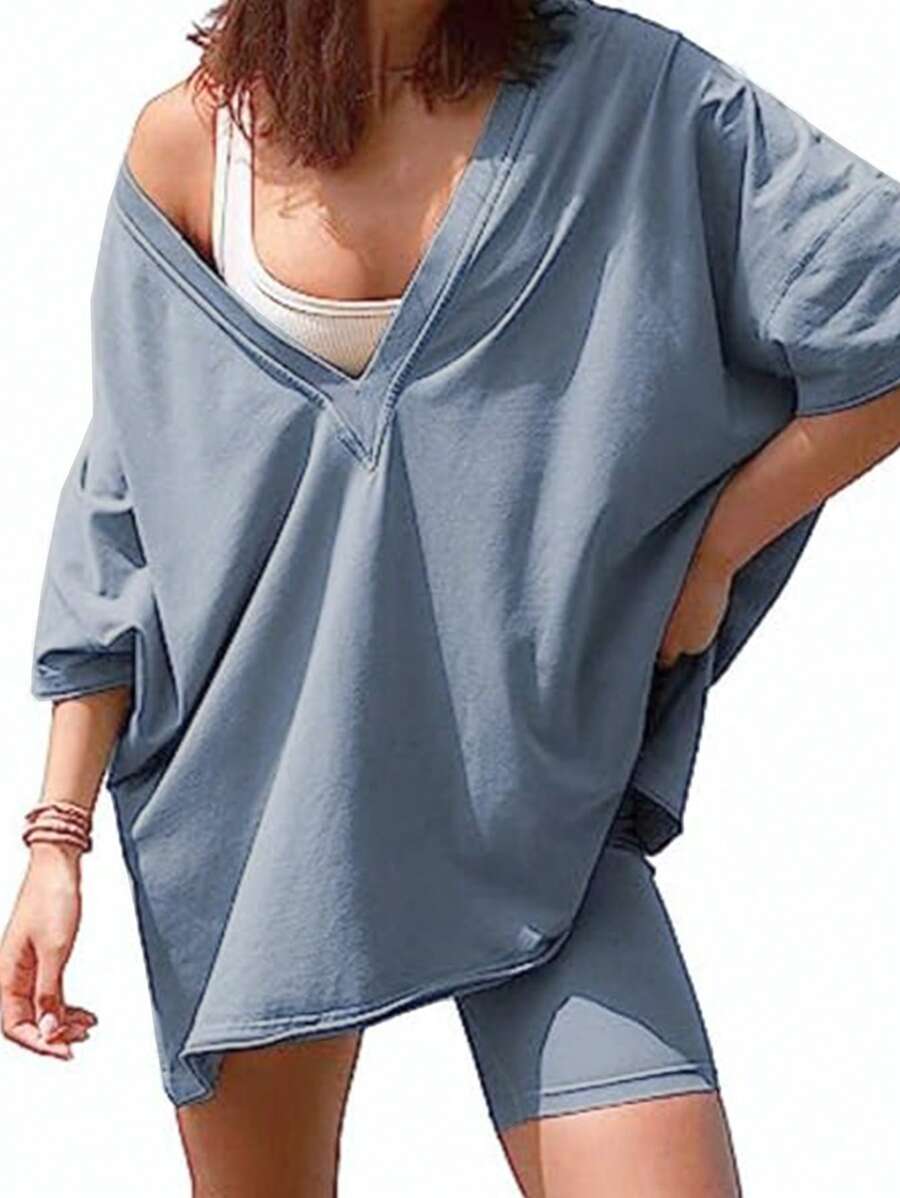 2 Piece Outfits For Women Oversized Biker Shorts Sets Hot Shot Reversible Set Tracksuit - 霧霾藍 - 查看 1