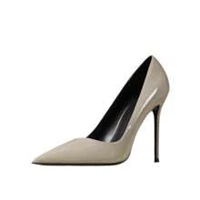 Pointed High Heels Female 2025 New Gray Temperament With Skirt Fine Heel Career Commute Patent Leather Shallow Mouth Single Shoes