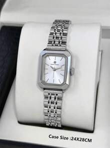 Pablo Raez 1 件银色优雅女士手表矩形复古 IPS 奢华 IPS 镀层女士正装手表不锈钢方形表壳顶级全新 AAA 设计石英复古手表商务梦幻女士时尚白色表盘带真条刻度 - 銀色 - 查看 3