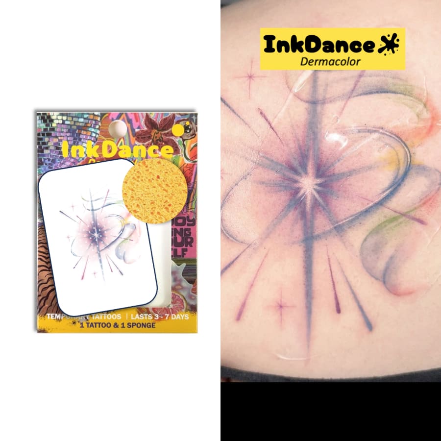 1 zestaw "Blue Spark" Tymczasowe tatuaże, fałszywe tatuaże, wodoodporne, autentyczny wygląd tatuażu, kokarda, kolorowe, łatwe do nałożenia i usunięcia, CSX036