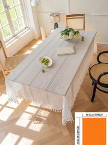 白色几何刺绣桌布，法式浪漫简约风格纯色流苏，户外婚礼、野餐、派对、节日聚会、餐桌装饰的摄影背景，四季皆宜