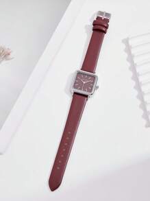 JULYSKY 1pc Women Ancora Red Simplistic Classic Silver Quartz Watch, Suitable For Daily Wear And Commute - Burgundy - View 4