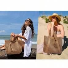 女士大容量草编度假沙滩包、编织流苏单肩手提钱包、休闲时尚旅行包、波西米亚风便携折叠收纳手提包、度假必备品、完美搭配女士沙滩配饰、女士最热沙滩包、沙滩必需品、沙滩必备品、沙滩用品及夏季必备品、最新款度假包 - 白色 - 查看 7