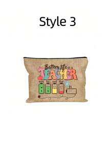 Bolsa de maquillaje con estampado de "Maestro" como regalo de aprecio al maestro, monedero de lino caqui, bolsa de cosméticos con forro y sin cierre - perfecto para educadores y personal escolar, regalo de agradecimiento al maestro, accesorios casuales y elegantes para salidas, vacaciones, viajes diarios, bolsa de cosméticos, regalo de cumpleaños para mamá, amiga