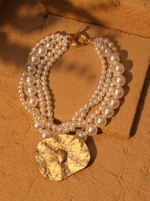1 Pieza Collar de mujer de múltiples capas con perlas artificiales exageradas, adecuado para banquetes de noche, fiestas y regalos de señoras
