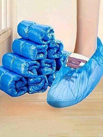100pcs Disposable Shoe Cover Waterproof And Dustproof Protective Cover, Cleaning And Hygiene Products, Travel Hotel Shoe Cover, Thickened Plastic Dustproof Film, Easy To Carry Outdoor Travel, Household Necessities, Camping Accessories (Blue, Pink)