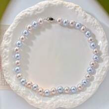 12mm Vintage High-Quality Montana Rose Hazy Blue Artificial Crystal Pearl Necklace Choker, Fashion Elegant Women Necklace, Suitable For Daily Wear And Gifts Like Valentine's Day, Mother's Day, Comes With A Delicate Gift Box,Mom,Mother,Mother's Day,Gift