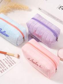 1pc Personalized INS Velvet Cosmetic Bag, Custom Embroidered Ditsy Floral Storage Pouch, Portable Travel Toiletry Organizer, Large Capacity Vanity Bag, Embroidered Beauty Bag, Gifts For Bridesmaids, Mom, Birthday, Friends, Teachers, Christmas/Holiday, Ladies, Anniversary