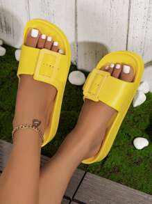 Dép đế dày EVA phong cách Châu Âu và Mỹ, mặc ngoài trời thoải mái, dép đi biển nhẹ chống trượt có khóa đôi dành cho nữ - Màu vàng - Xem 2