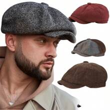 Retro British Plaid Octagonal Cap Men, Autumn/Winter Fashion Beret Cap, Korean Style Newsboy Hat