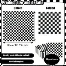 20pcs Black & White Checkered Disposable Napkins - 33.02x33.02 Cm, Perfect For Weddings, Parties, And Holiday Celebrations,Universal Holiday General Fit ,Checkered Flag Napkins Race Car Birthday Party Supplies Disposable Racing Party Napkins