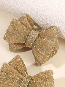 2pcs Gold Hair Bows For Toddler Girls Sparkling Gold Bow Hair Clips Gold Foil Mesh Hairpins Adorable Solid Color Barrettes Girls Holiday Party Headpiece Kids Baby Hair Accessories