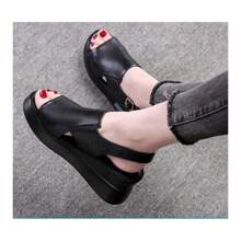 Sandalias Plataforma Suave Dama Cuña Moda Zapatos Negro Cuer - Negro - Ver 2