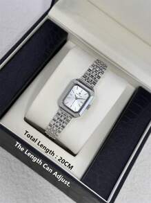 Pablo Raez 1 件银色优雅女士手表矩形复古 IPS 奢华 IPS 镀层女士正装手表不锈钢方形表壳顶级全新 AAA 设计石英复古手表商务梦幻女士时尚白色表盘带真条刻度 - 銀色 - 查看 9