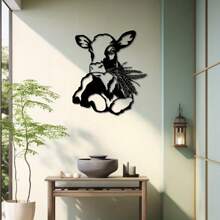 1 pieza Encantadora decoración de pared de metal con diseño de vaca - 14.02 pulgadas X 15.75 pulgadas, decoración rústica, señal de ternera caprichosa, decoración moderna y única para el hogar, elegante decoración colgante, regalo perfecto de inauguración de la casa