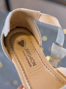 1 par de sandalias de princesa con diamantes de imitación y brillo para niñas, zapatos de baile de suela blanda con correa para el tobillo y punta abierta para niños